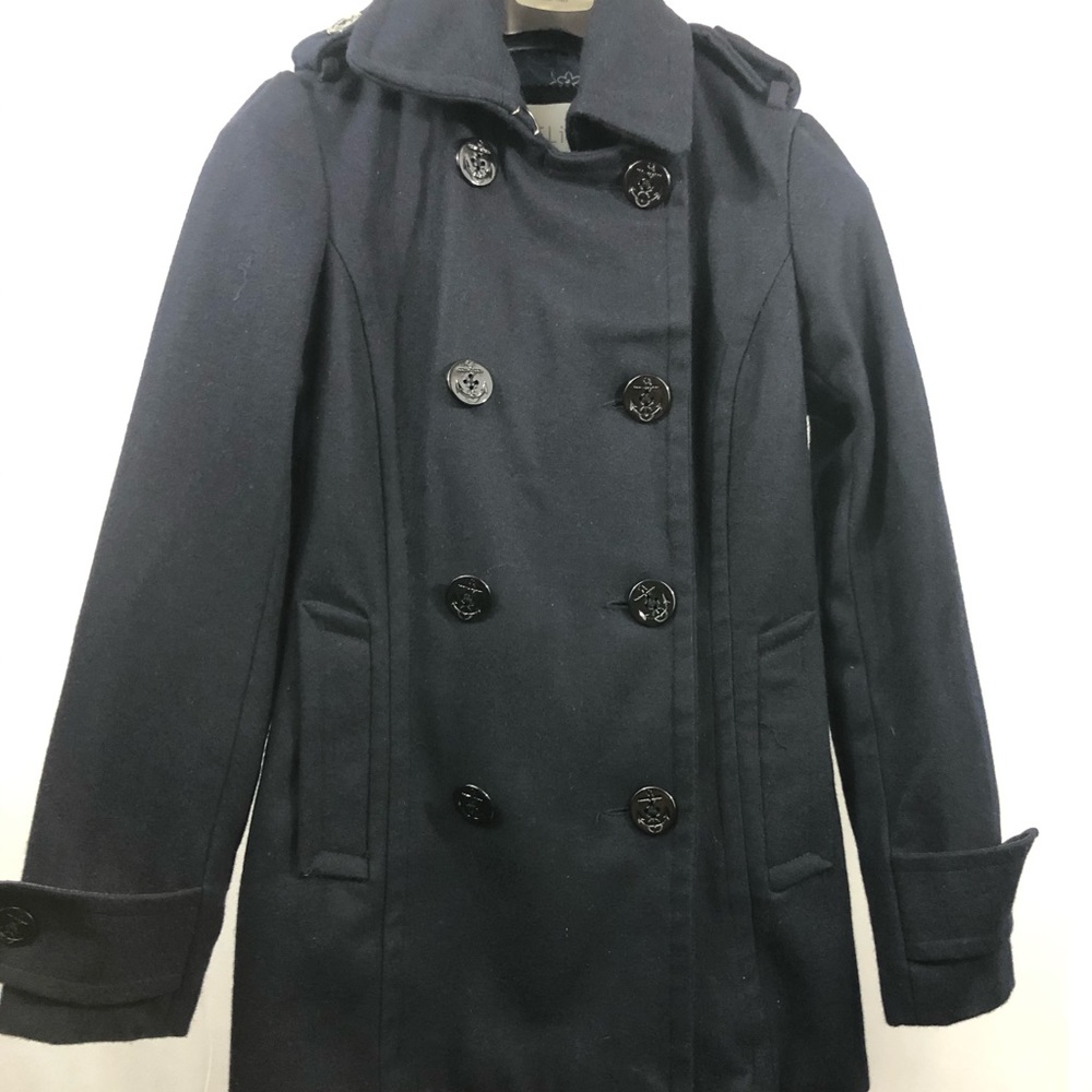 dELIAS Wool Double Breasted Dark Blue Pea Coat